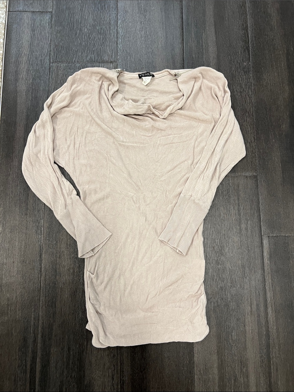 Venuz Light Blush Cowl Neck Long Sleeve Top